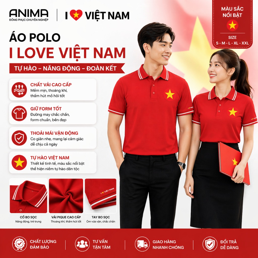 ÁO POLO NAM, NỮ CỜ ĐỎ SAO VÀNG